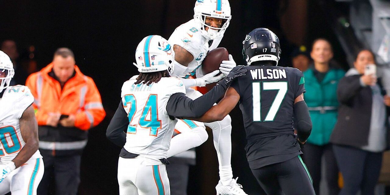 Dolphins abruman a Jets y al QB Tim Boyle, quien lanza INT de 99 yardas