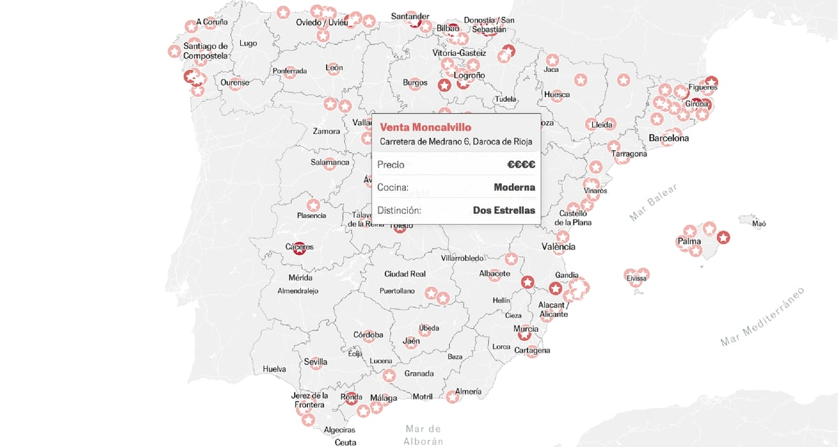 Mapa |  Estos son todos los restaurantes con estrella Michelin 2024 en España |  Gastronomía: recetas, restaurantes y bebidas.